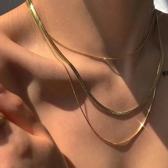 Jewelry - 18K Gold Three Layers Snake Bone Chain Necklace, NICE NECKLACE, CUTE NECKLACE